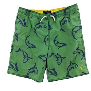 Polo Ralph Lauren Swim Trunks Youth Large Green Shark Print Board Shorts Mesh